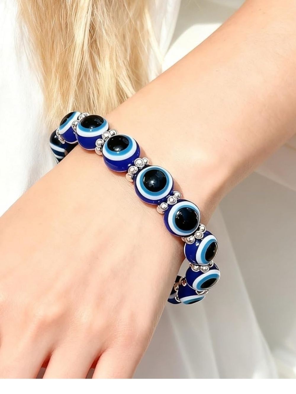 Evil Eye Beaded Stretch Bracelet - Blue